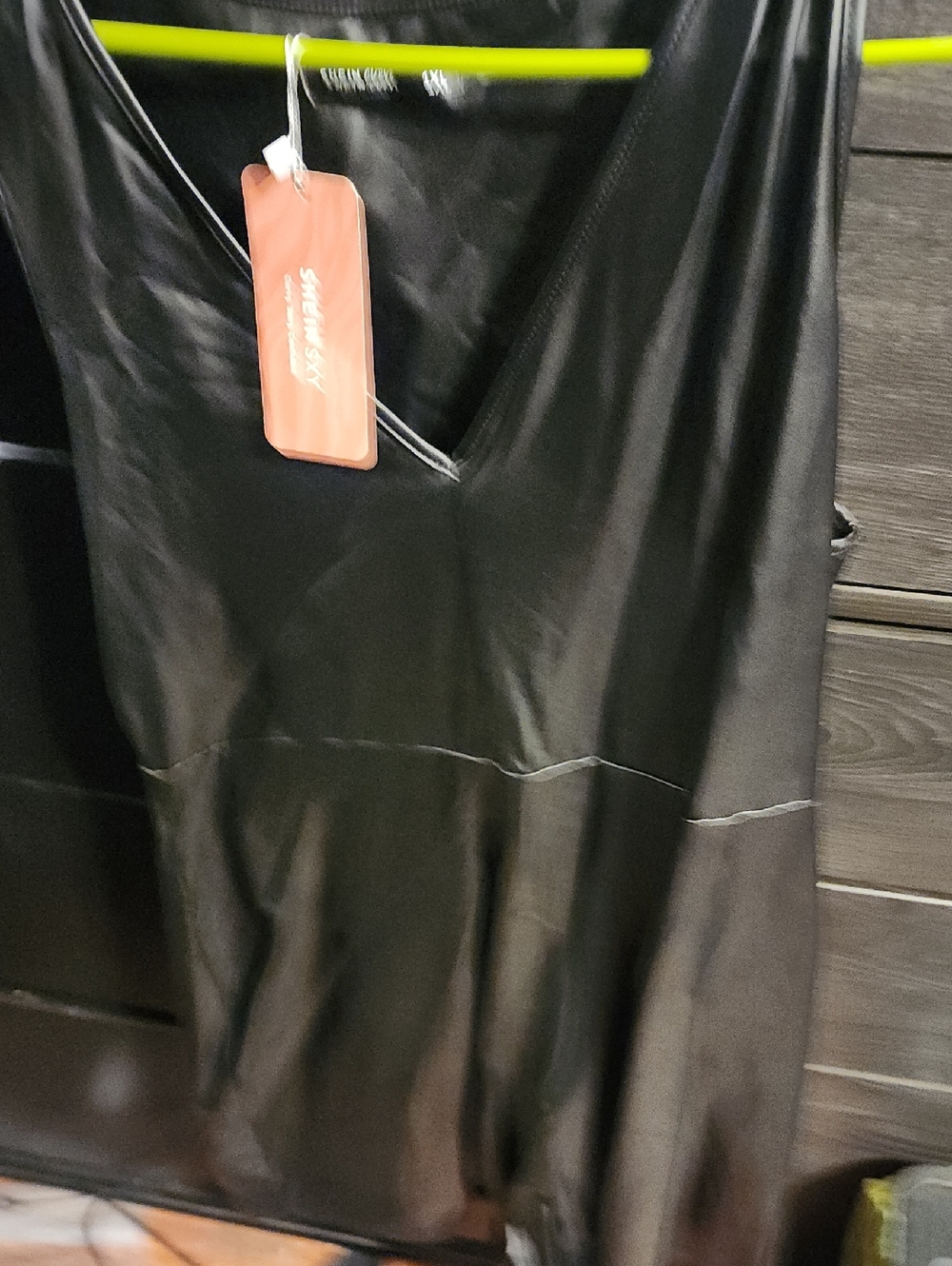 Faux Leather Black V-Neck Slip Dress